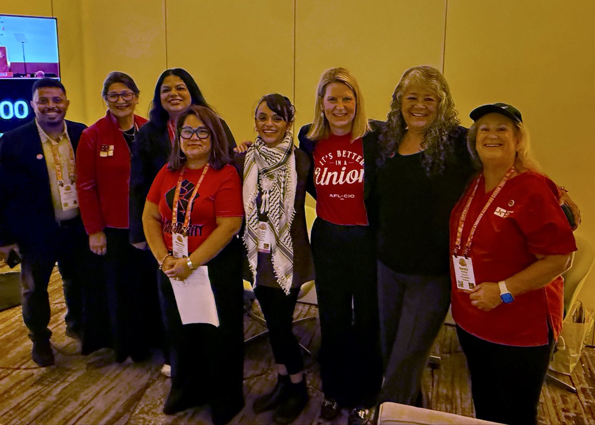 LizShuler's tweet image. The fight for our hospitals, health care, union contracts and communities is ALL of our fight—and @NationalNurses are leading the way!

At #GNSA2025, it was clear: when nurses build solidarity with our union siblings across hospitals globally, we can demand better and WIN!