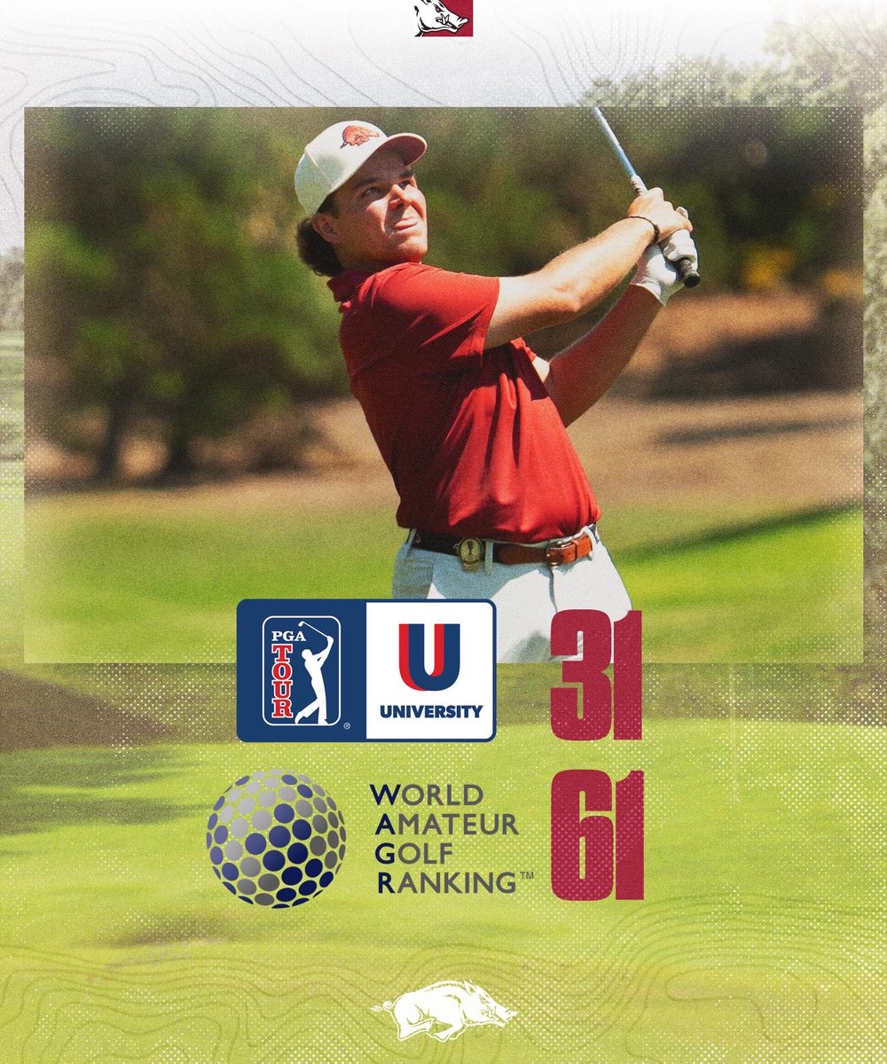 Razorback Men's Golf (@razorbackmgolf) on Twitter photo With his win at <a href="/BlessingsCI/">Blessings Collegiate Invitational</a>, John Daly II continues to climb the rankings.
He is up 10 spots in the World Amateur Golf Rankings <a href="/RandA/">The R&A</a> and 19 spots in the <a href="/PGATOURU/">PGA TOUR University</a> rankings.
🐗⛳️ With his win at <a href="/BlessingsCI/">Blessings Collegiate Invitational</a>, John Daly II continues to climb the rankings.
He is up 10 spots in the World Amateur Golf Rankings <a href="/RandA/">The R&A</a> and 19 spots in the <a href="/PGATOURU/">PGA TOUR University</a> rankings.
🐗⛳️