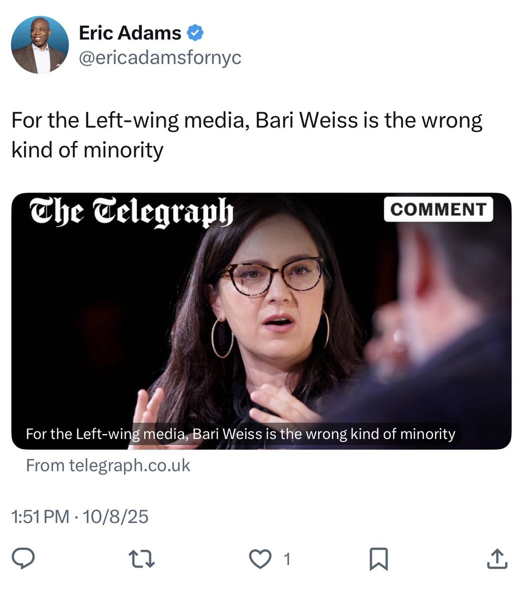 JCColtin's tweet image. Anti-woke campaign account / woke City Hall account. 
(The Bari Weiss tweet from the campaign side was quickly deleted, but @katie_honan got a screenshot.)