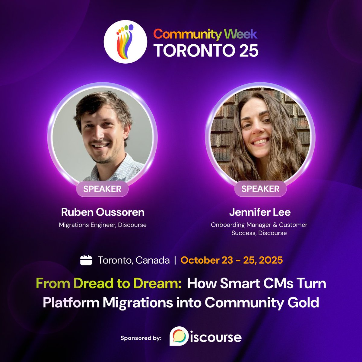 discourse's tweet image. We’ll be at Community Week Toronto 25!

🗓️ October 23–25, come by our booth and say hi. 

Catch our Discourse migration experts Ruben Oussoren and Jennifer Lee as they share how to turn platform migrations into smooth, successful transitions.

Tickets available here :…