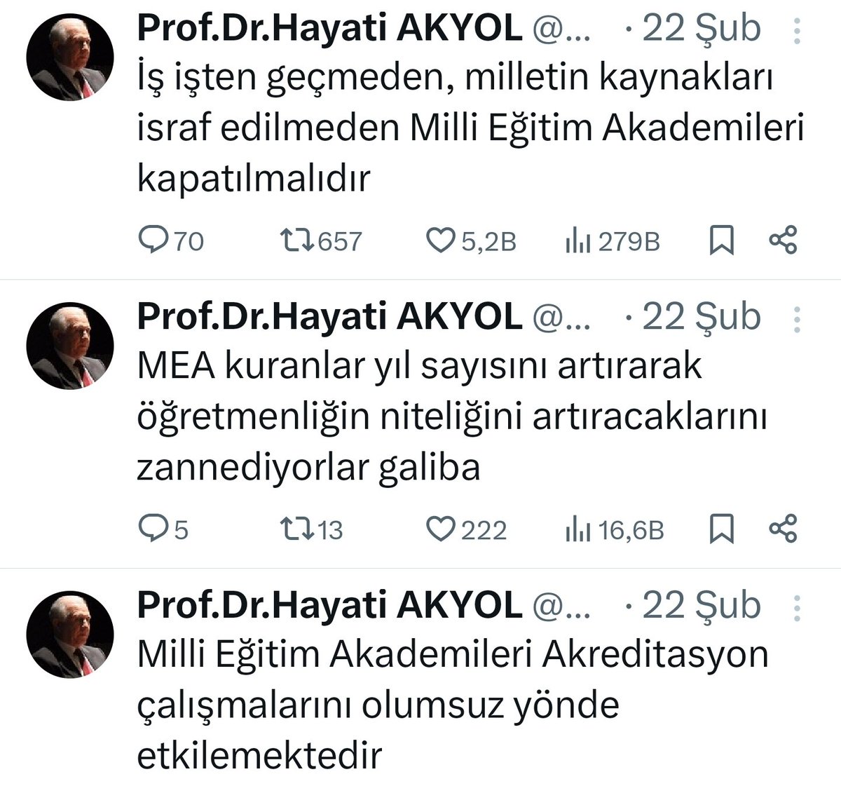 cuneytiltus's tweet photo. Sn. @HayatiAkyol hocam,
Milli Eğitim Akademisi’nin akademik kurulunda yer aldığınızı görüyoruz. Ancak geçmişte paylaştığınız aşağıdaki tweetlerde bu konuyu yoğun şekilde eleştirdiğiniz görülüyor.
 Bu durumda merak ediyoruz: 🔸️Eleştirdiğiniz bir sistemin kurumsal kurulunda yer almanız nasıl izah edilebilir?
🔸️ Ayrıca, mülakat ve akademi konusundaki bu görüşlerinizi doğrudan @afarici ve @Yusuf__Tekin beylerle de paylaştınız mı?