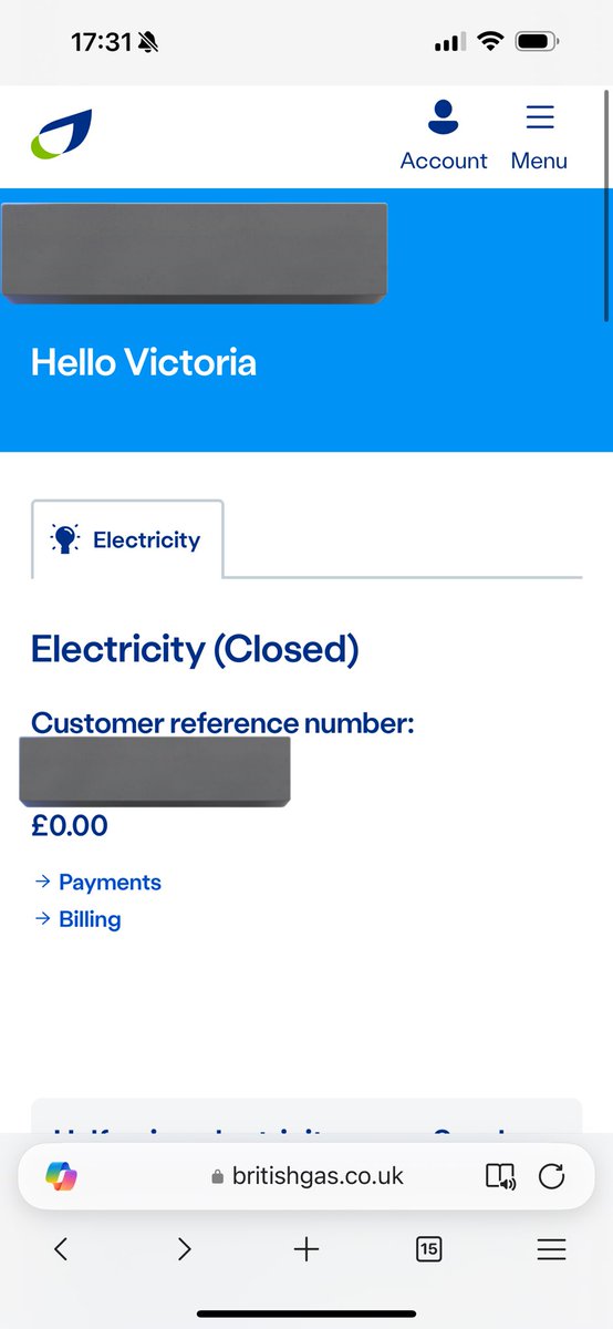 VictoriaWaby's tweet photo. @BritishGas been trying to contact someone at British Gas for ages to help with my account, no one helps or I get cut off. I pay my direct debit to you every month but when I log into my account it used to say this and now when I log into that’s totally disappeared?? https://t.co/UWZnYBRvVm