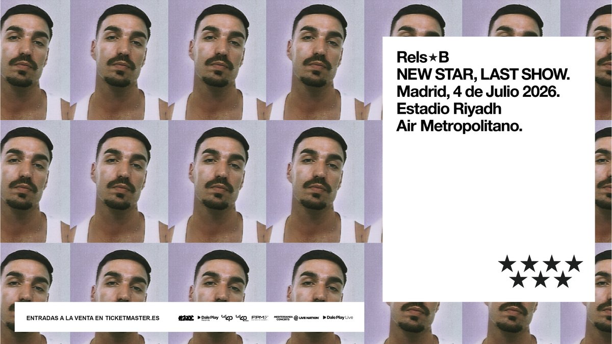Ticketmaster España (@ticketmasteres) on Twitter photo Una noche para tocar las estrellas ⭐
<a href="/skinnyflakk/">Rels B .݁✧⋆</a> pondrá broche de oro a su gira A NEW STAR WORLD TOUR el 4 de julio en el estadio Riyadh Air Metropolitano de Madrid 🏟️❤️🔥
🎫 Entradas a la venta el viernes 10 de octubre a las 12:00 en Ticketmaster.es Una noche para tocar las estrellas ⭐
<a href="/skinnyflakk/">Rels B .݁✧⋆</a> pondrá broche de oro a su gira A NEW STAR WORLD TOUR el 4 de julio en el estadio Riyadh Air Metropolitano de Madrid 🏟️❤️🔥
🎫 Entradas a la venta el viernes 10 de octubre a las 12:00 en Ticketmaster.es