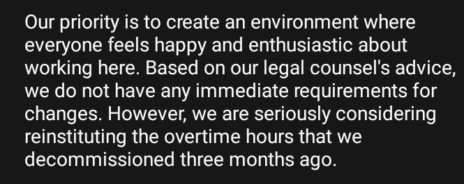 I'm cackling at this text my old manager sent out about paying overtime after they gave me all my owed overtime when I quit, including retro pay. Guilty mfers know they're doing illegal shit and it will absolutely come back to bite them in their asses