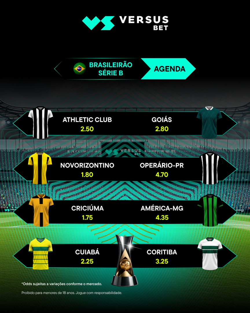 VERSUSbet_br's tweet image. 📅 Rodada da Série B no ar!
As odds estão abertas e a emoção garantida. ⚽💥
Qual time vai render o green da semana? 🍀

#SérieB 
#ApostasEsportivas 
#SuperOdds 
#Futebol