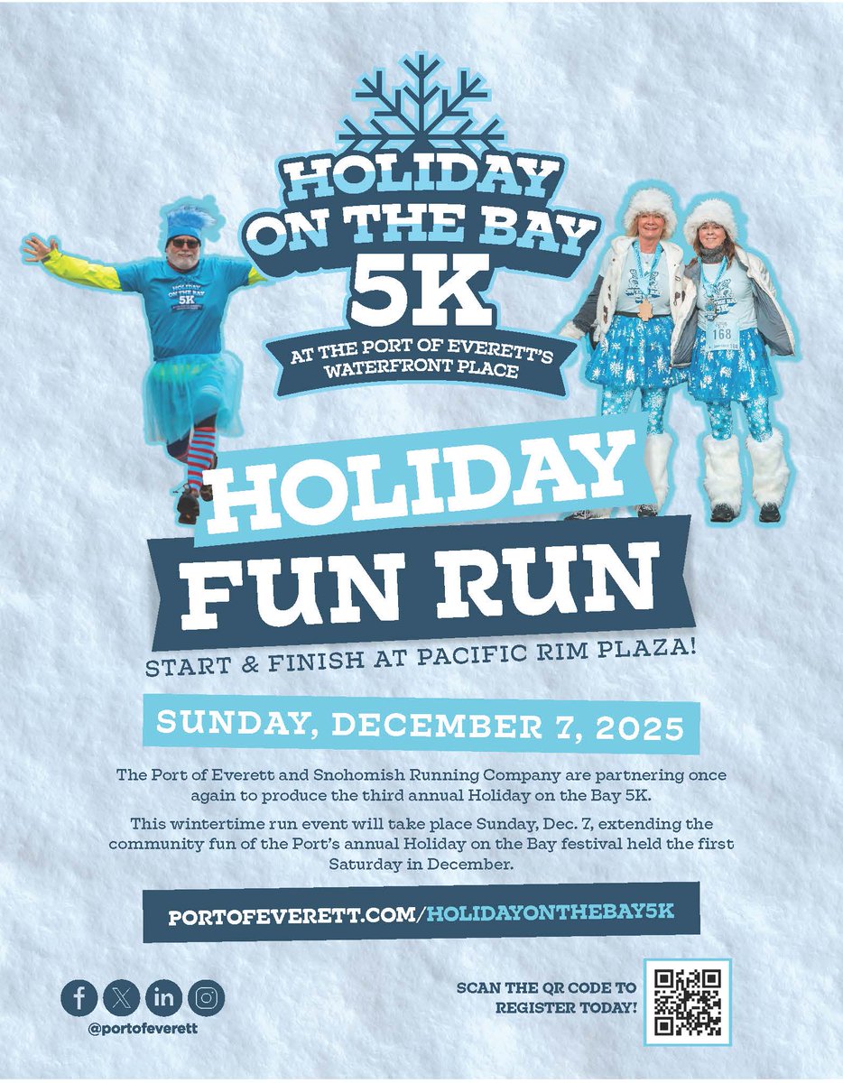Who's running with us at the Holiday on the Bay 5K this year with Snohomish Running Company? Light up the Port of Everett's Waterfront Place on Sunday, Dec. 7, and run, walk, or jingle all the way around the waterfront. More @ portofeverett.com/holidayontheba…