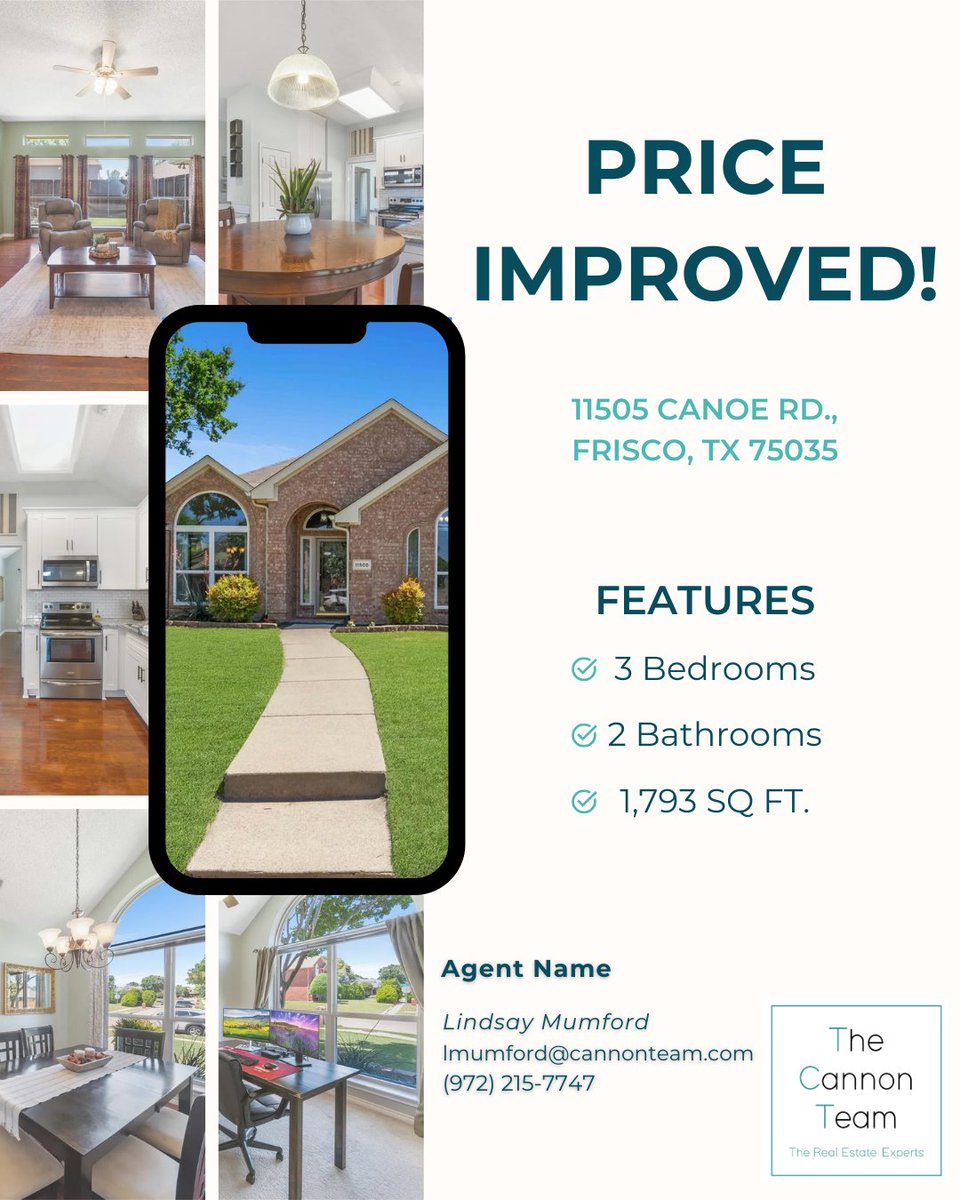 ChristieCannon's tweet image. 🚨 PRICE REDUCED🚨
Stylishly renovated ranch-style gem in Frisco ISD! 🏡
📍11505 Canoe Rd, Frisco, TX
3BR | 2BA | 1 Story ✨ New windows, updated kitchen, cozy fireplace, quiet community w/ pool.
Don’t miss this chance — act fast!
#FriscoTX #PriceImproved #ChristieCannonTeam