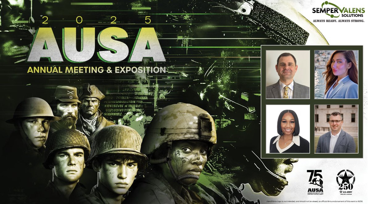 SemperValens's tweet photo. Team SVS is headed to Washington, D.C. next week for the Association of the United States Army’s Annual Meeting, taking place October 13–15!

If you’ll be at #AUSA2025, we’d love to connect! We’re excited to explore new opportunities to strengthen support to the Army community. https://t.co/E3SsmLonHA