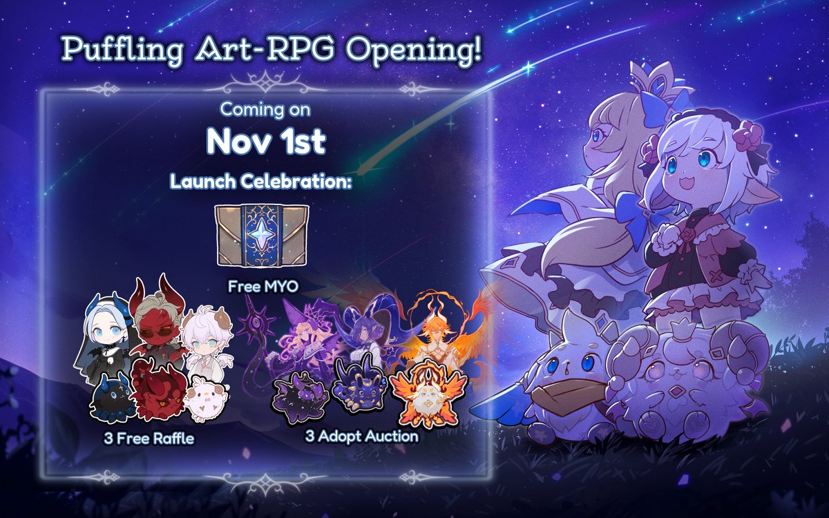 nino_wellington's tweet photo. π Puffling ARPG opens Nov 1st on Discord!
Create, collect & grow your magical fluffy companions called Puffling through art & writing quests!
#Puffling #ARPG #ClosedSpecies #adoptables https://t.co/8nKgMP0W6I