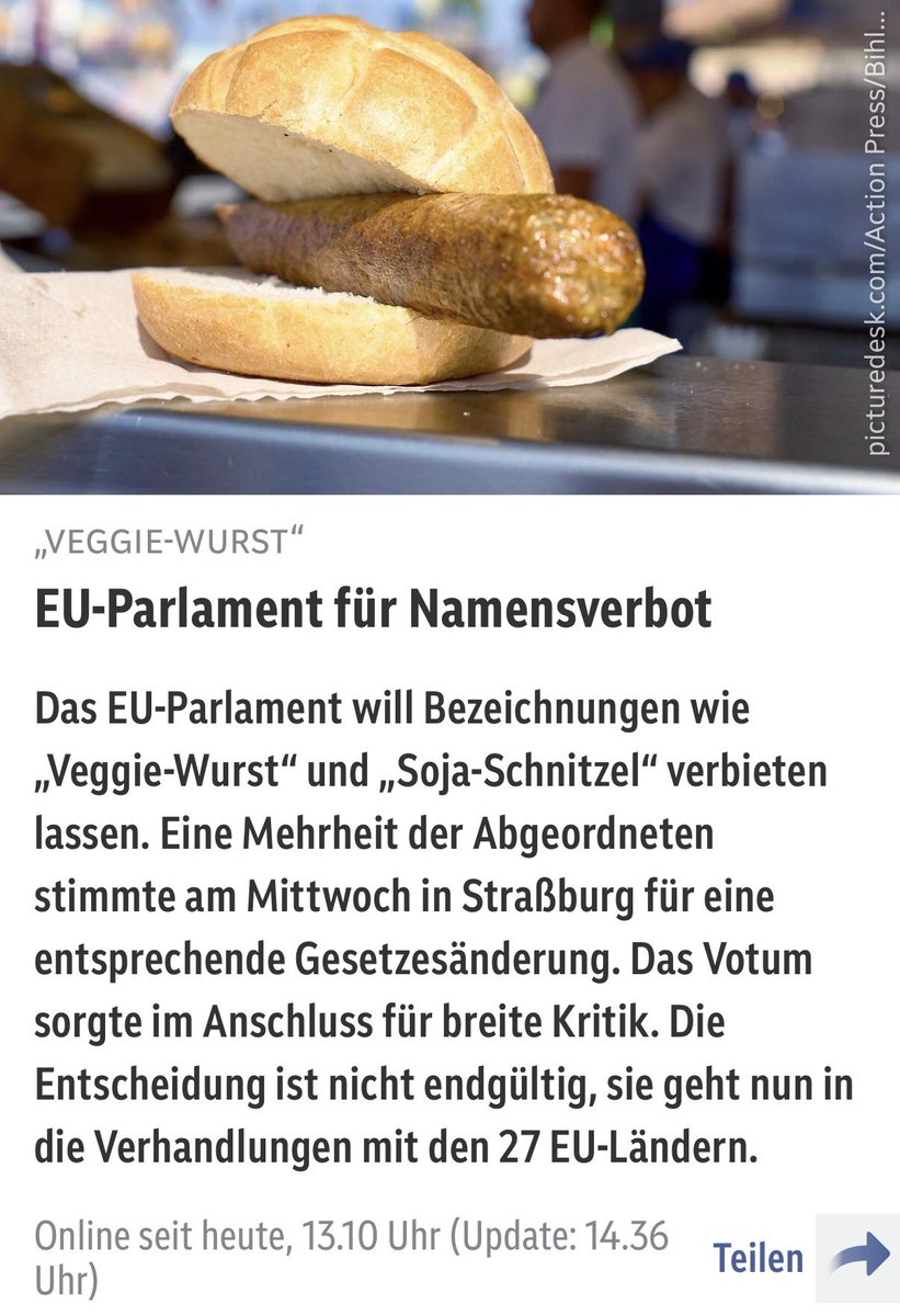 Das ist echt das komplett dümmste was man sich vorstellen kann.

Aber ja, dann nennen wir es halt künftig alle „Soja-Nicht-Wurst“. Funktioniert bei No Milk ja auch. 😌