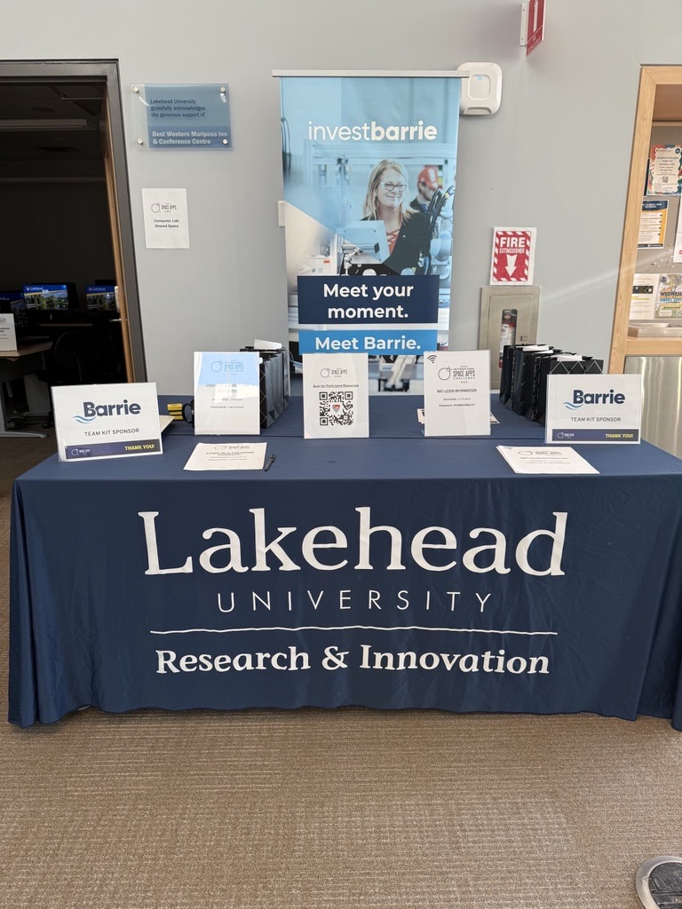 InvestBarrie's tweet photo. #InvestBarrie was proud to sponsor the Team Kits at the #NASASpaceApps Challenge hosted by Lakehead University! From asteroid dashboards to rethinking food waste, innovation was everywhere: https://t.co/4gTLWEVhFb https://t.co/sN7itFHlUf