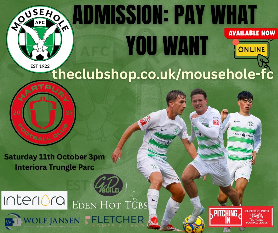 💚 MATCHDAY THIS SATURDAY! ⚽️

We’re back at InterioraTrungle Parc as the Seagulls take on Hartpury in Southern League Division One action!

📅 Saturday 11th October
🕒 Kick-off 3pm
🏟 Interiora Trungle Parc, Paul
💷 Tickets: PAY WHAT YOU LIKE!
Buy your tickets online at the club