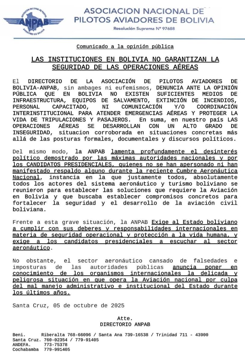 Esto es tremendo.
Bolivia puede perder certificaciones en los aeropuertos internacionales. 
Estas son las consecuencias de no tener personal capacitado y pagar con pegas favores políticos.