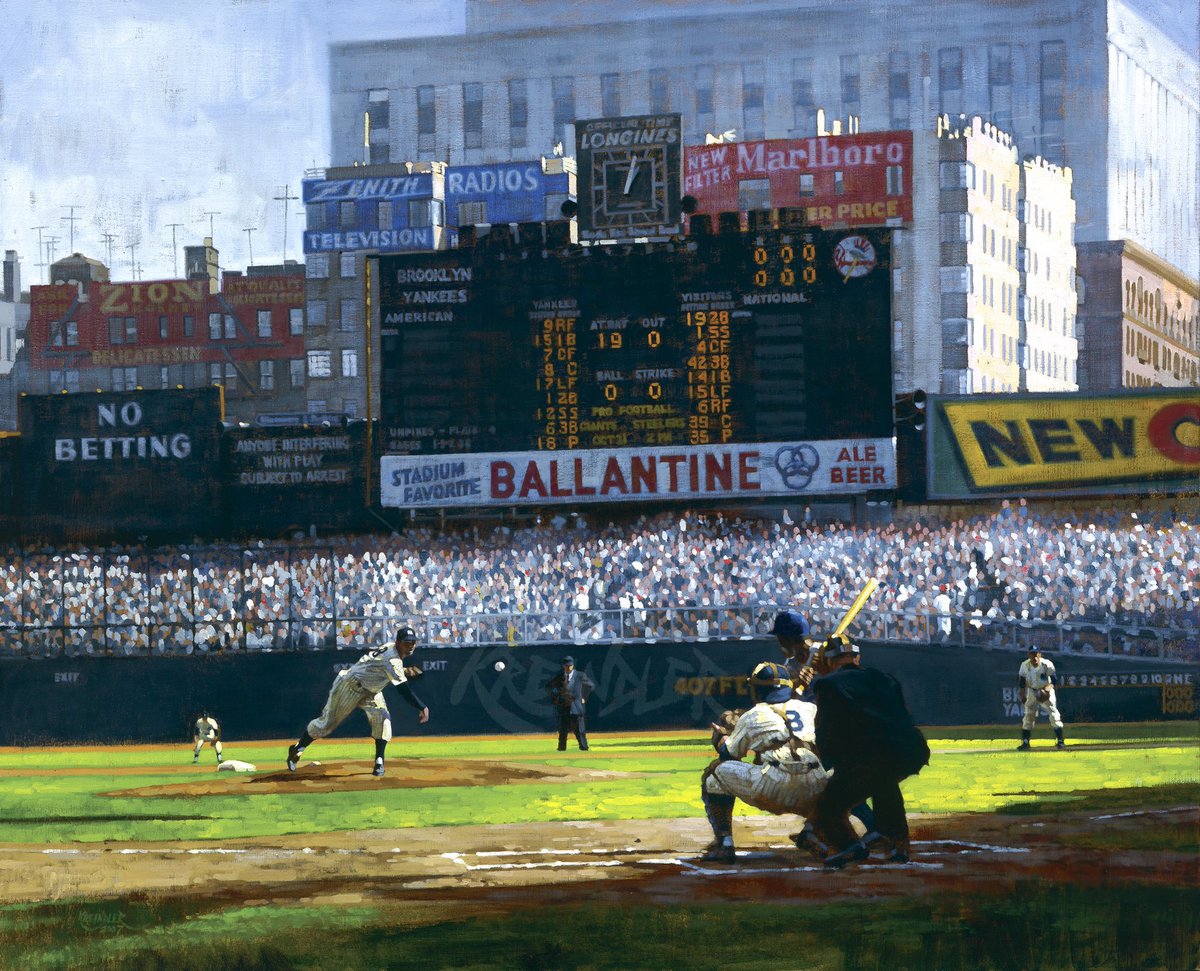#OTD in 1956, Don Larsen had his day in the sun. Here’s my painting of the very first pitch of that perfect game.

(I can’t believe this painting’s almost 20 years old!!!)