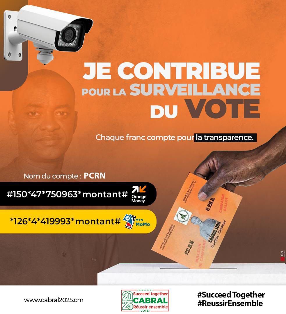 arthurnga's tweet image. 🧡 Chaque franc compte pour la transparence !
Participez à la surveillance citoyenne du vote et aidez-nous à protéger chaque bulletin.
Ensemble, assurons un scrutin juste et transparent 🇨🇲

👉 Contribuez ici : taramoney.com/pay/51232

#Cabral2025 #ReussirEnsemble #SucceedTogether