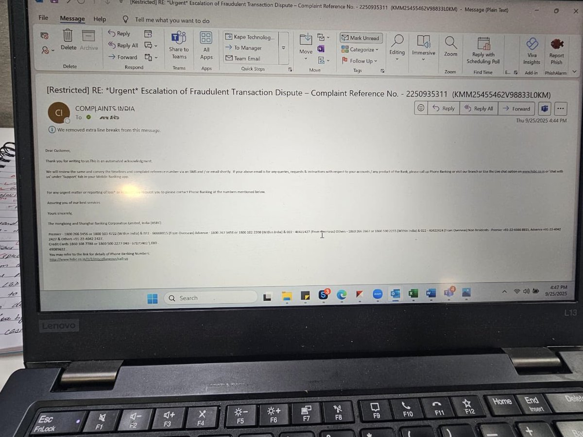 NPurayar's tweet photo. I don’t understand what’s taking this long to responsd to a mail @HSBC_IN @HSBC .
Issue already raised 2 weeks back. Who is responsible for the delayed action leading to financial losses.
@RBI 
#HSBC #RBI #RBIombudsman https://t.co/7RfWccaasG