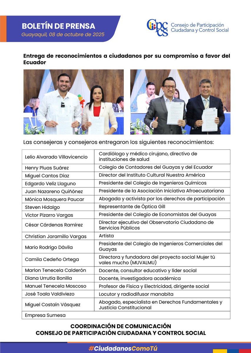 🗞️El CPCCS presenta el concurso Quien Sabe Participa-Guayas durante su sesión solemne en homenaje a Guayaquil.

Entérate de los detalles⬇️