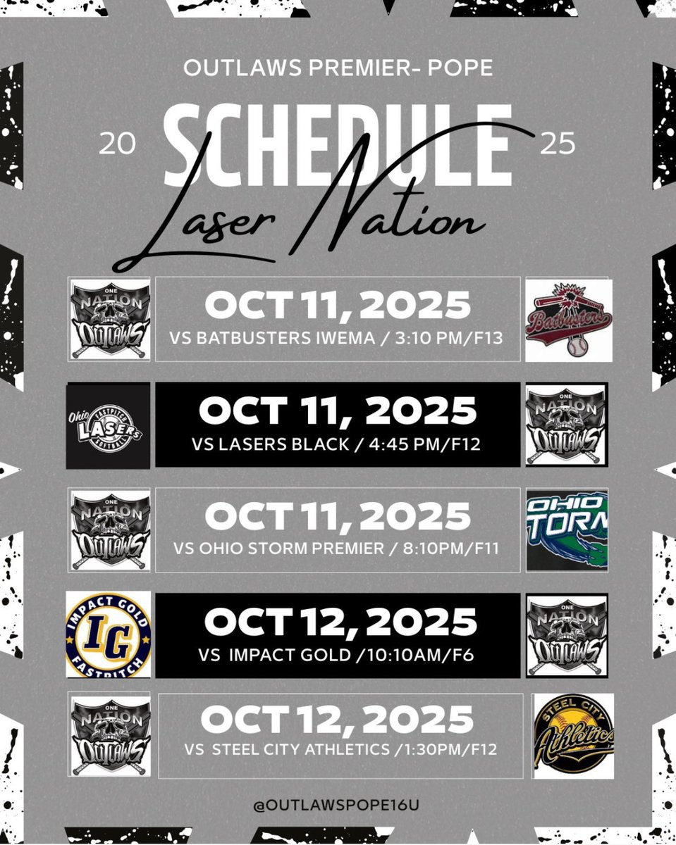 Here’s our schedule for Laser Nation Showcase this weekend! Can’t wait to get back with my girls this weekend!🤍🖤 <a href="/DloweOilerkid/">Danielle Lowe</a> <a href="/WalshUSoftball/">Walsh Softball</a> <a href="/SRU_Softball/">Slippery Rock Softball</a> <a href="/UIndySoftball/">UIndy Softball</a> <a href="/UcwvSoftball/">UCWV Softball</a>