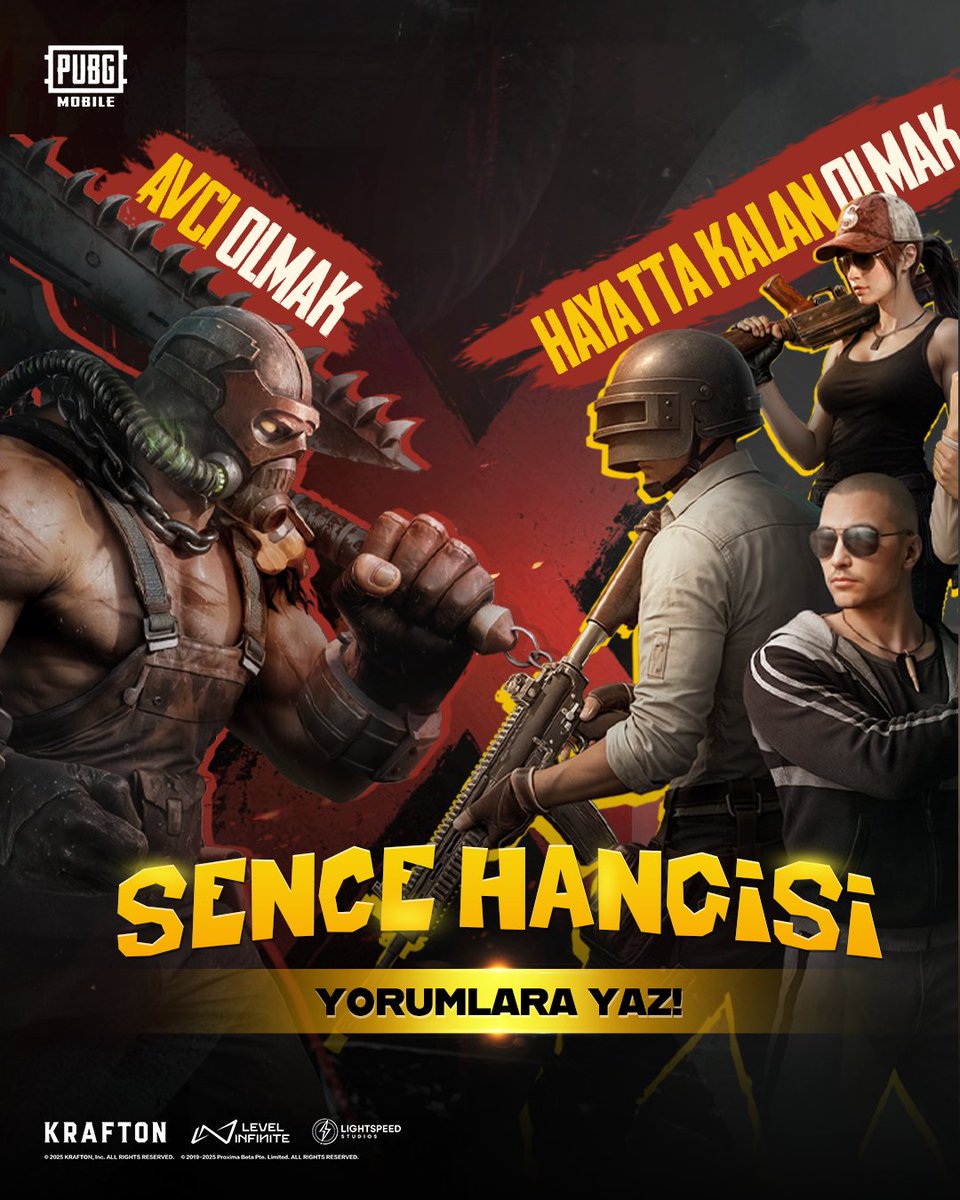 PUBGM_TR's tweet image. Avcı avlanmaya çıktı! 🔥

Kaçacak yer yok! Peki ya saklanacak? Hemen seçimini yap avcı mısın yoksa hayatta kalan mı? Seçimini yorumlarda paylaşmayı unutma!

#PUBGMOBILE #UNFAIL #PUBGM400
