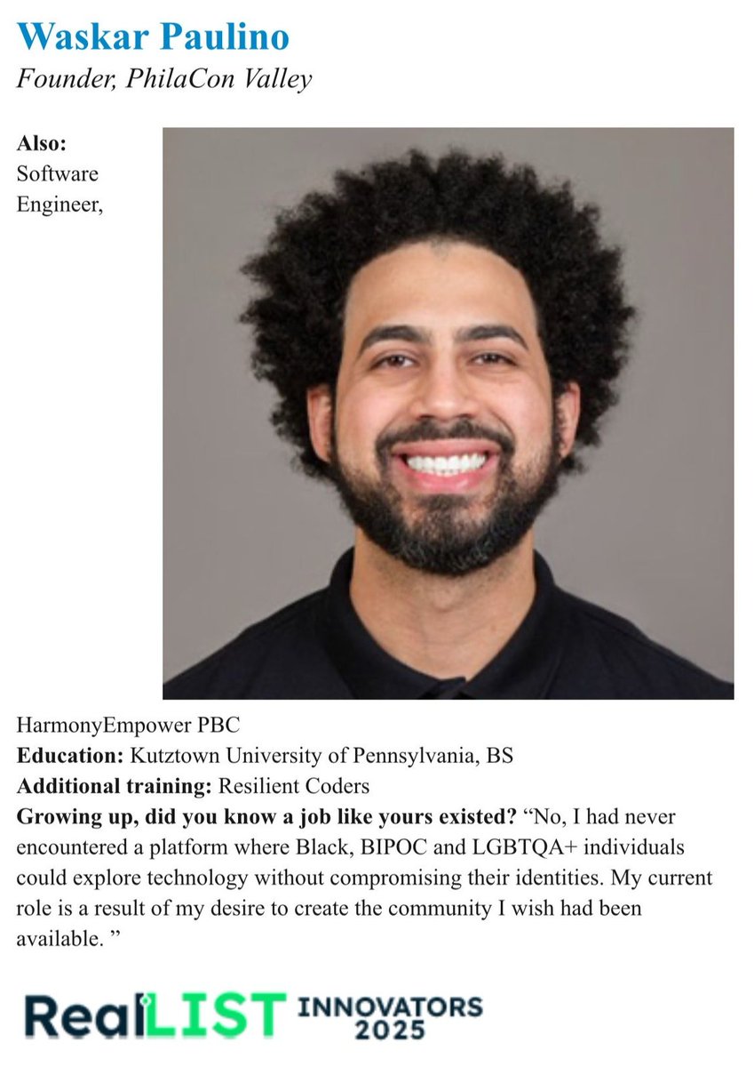resilientcoders's tweet image. Congrats to RC alum Waskar Paulino for being named one of @Technical_ly's RealList Innovators in Philly: hubs.ly/Q03MQ3700 We’re so proud of him, and grateful for all the ways he continues to champion underrepresented voices in tech!