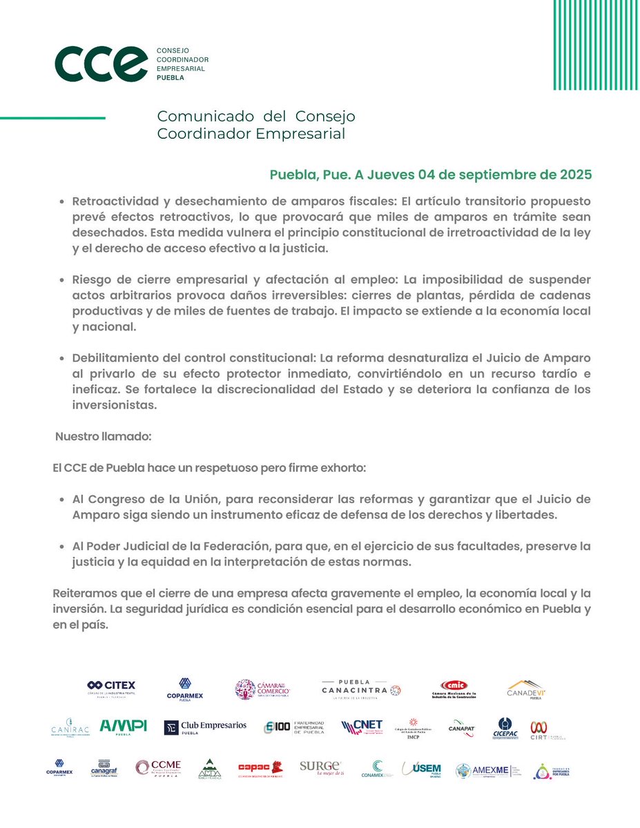 CCEPuebla's tweet image. Comunicado oficial del CCE puebla sobre la Reforma a la ley de Amparo.