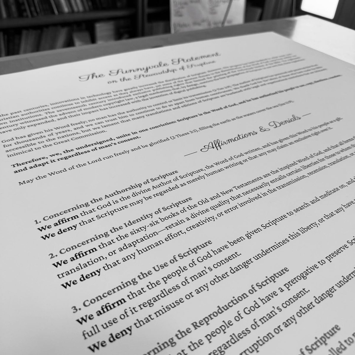 ReformedWiki's tweet photo. https://t.co/2ARzW9bOe2
On this day in Church History, the Sunnyvale Statement on the Stewardship of Scripture was signed in Silicon Valley, California at the inaugural Dorean Conference, marking the first Christian statement addressing biblical issues related to intellectual property.