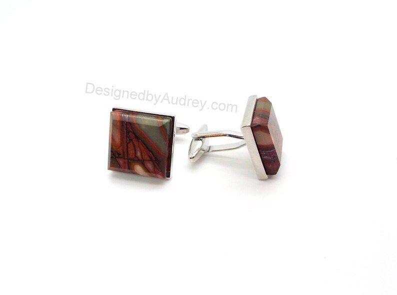 Naturally Colorful Cufflinks – Colorful Picasso Jasper Cufflinks III – Square Picasso Jasper Cufflinks by #DesignedbyAudrey.  Lovely men's #handmade shirt and suit accessories etsy.me/48CBxIW via 
<a href="/Etsy/">Etsy</a>
