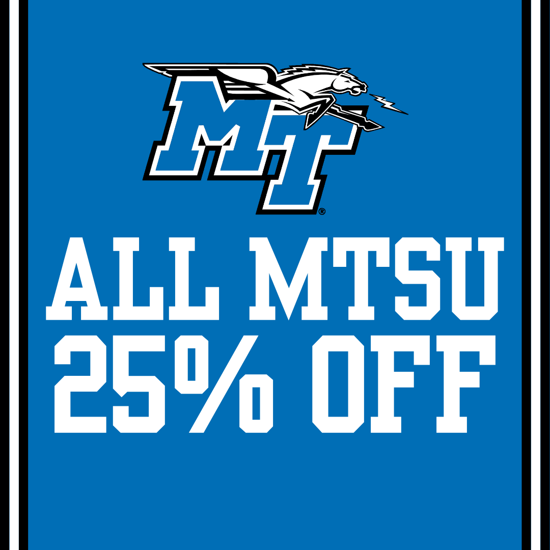 AlumniHallMTSU's tweet photo. All MTSU gear is 25% off in-store and online! 🔵 Stock up today, Blue Raiders!
https://t.co/Jd8UBKZaDH https://t.co/aCAXtJxHng