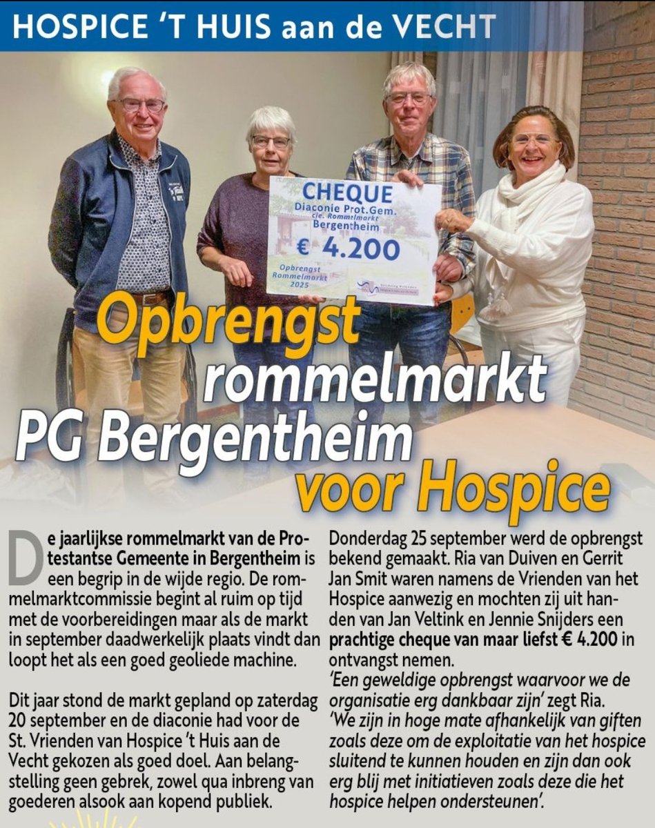 Vandaag in Weekblad <a href="/TorenHardenberg/">Weekblad de Toren</a> over de prachtige cheque mbt de opbrengst van de succesvol georganiseerde rommelmarkt die we kregen van #ProtGemBergentheim...