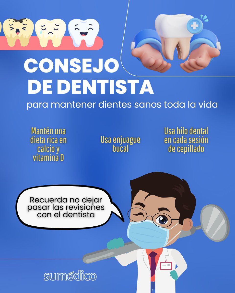 sumedico's tweet image. 🦷✨ ¡Dientes sanos para toda la vida!
Los dentistas lo confirman: cuidar tu boca es clave para tu salud digestiva y general.
💬 ¡Tu sonrisa lo vale!
#SaludBucal #DientesSanos #ConsejosDentales

sumedico.com/vida-sana/cuid…