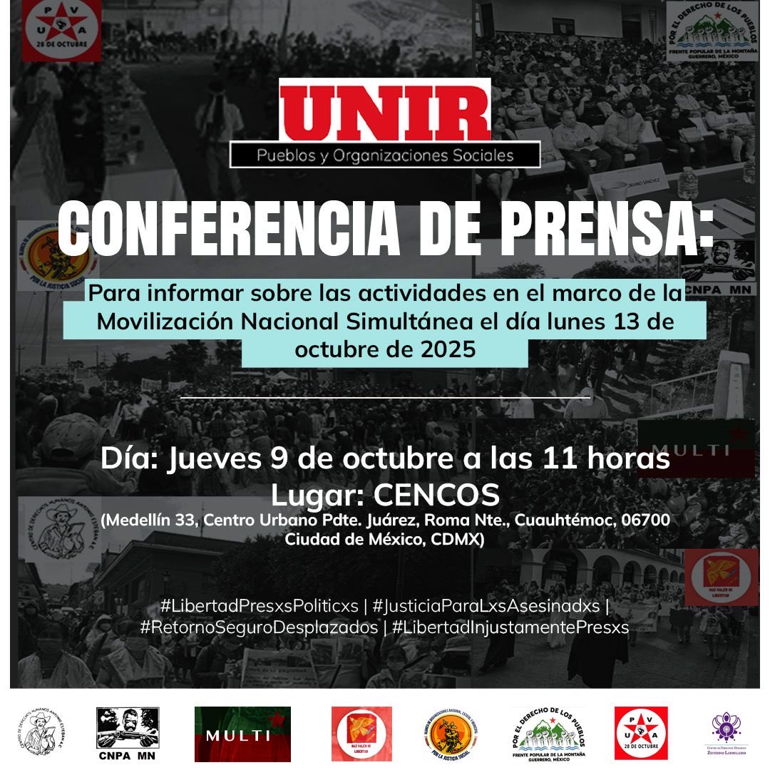 #ConferenciaDePrensa | Invitamos a medios de comunicación, periodistas y medios libres para acompañarnos el día de mañana en nuestra conferencia de prensa, para informar sobre las actividades que realizaremos el próximo 13 de octubre del 2025.