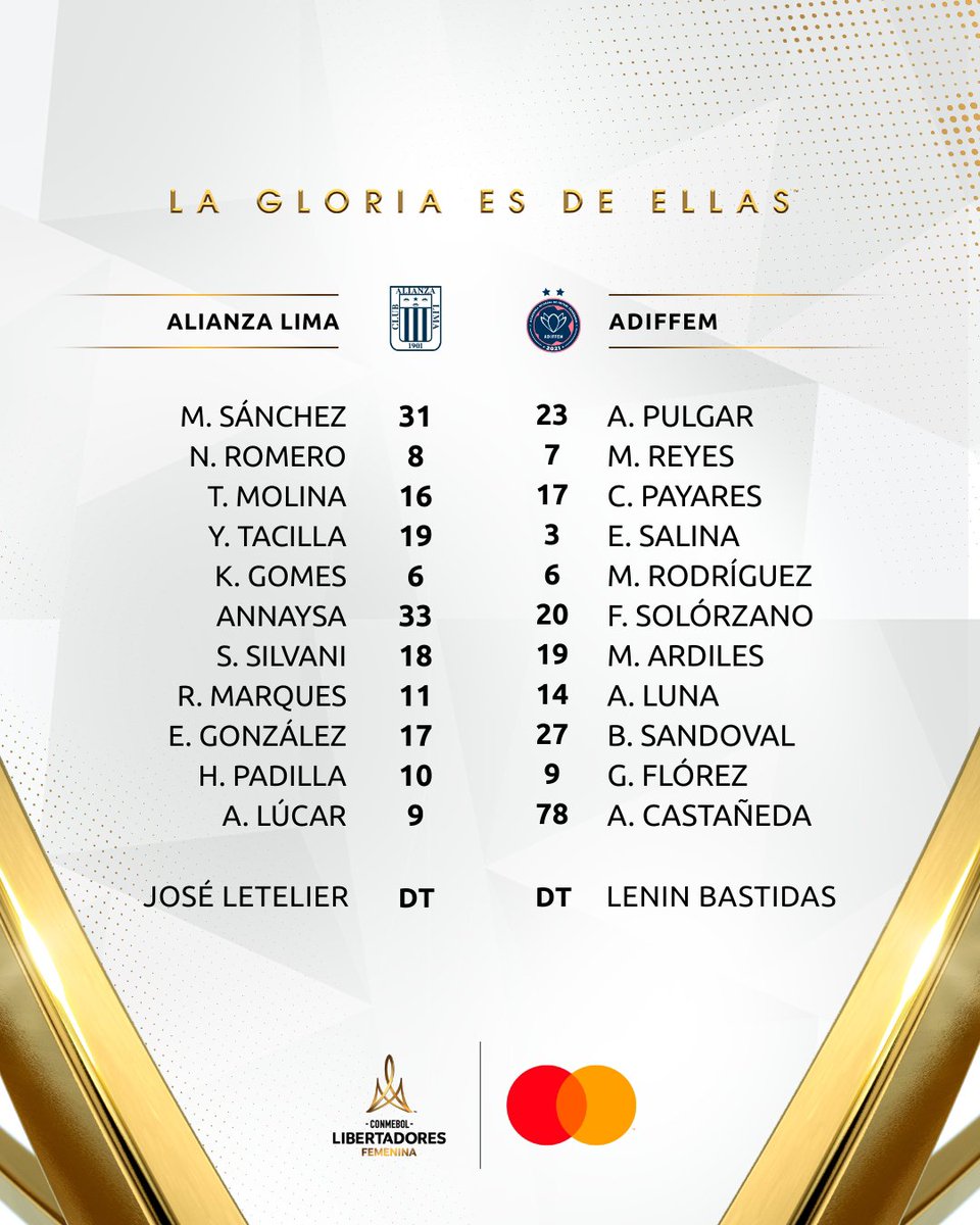 🤩🏆 ¡Se viene <a href="/AlianzaLimaFF/">Alianza Lima Femenino</a> vs. <a href="/adiffem/">ADIFFEM</a>!

CONMEBOL #LibertadoresFEM | #LaGloriaEsDeEllas