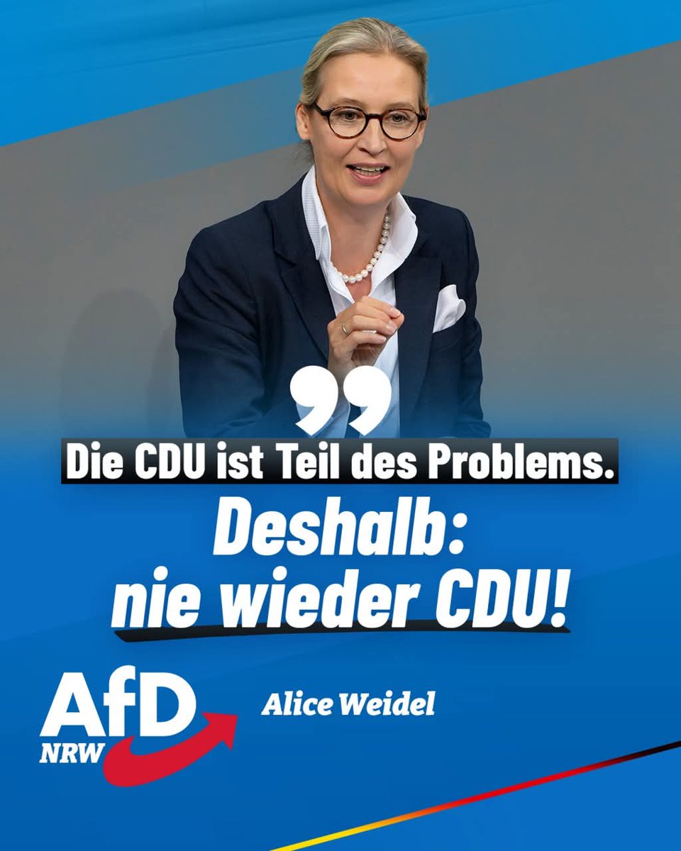 ++ Nie wieder #CDU! ++

Die #AfD-Vorsitzende <a href="/Alice_Weidel/">Alice Weidel</a> prophezeite es schon lange, bevor die Ampel-Koalition zerbrach und Merz ans Ruder kam: Von der CDU ist in Sachen bürgerlich-konservativer Politik nichts mehr zu erwarten.

„Das kann man doch abhaken!“, rief sie während