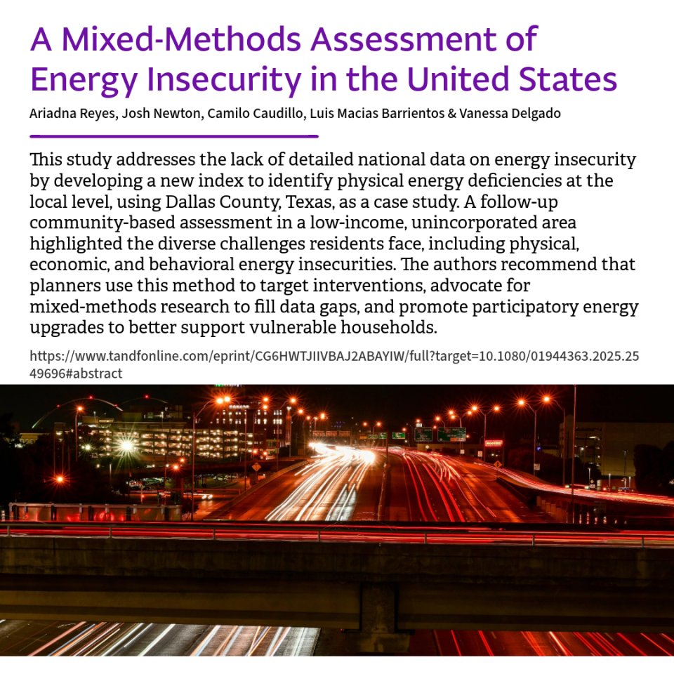 We would like to congratulate our very own Faculty Fellow, Dr. Ariadna Reyes-Sánchez, on her publication 'A Mixed-Methods Assessment of Energy Insecurity in the United States.' 
Article Link: tandfonline.com/doi/full/10.10…
#cmasyourcasaatuta #CMAS #UTArlington