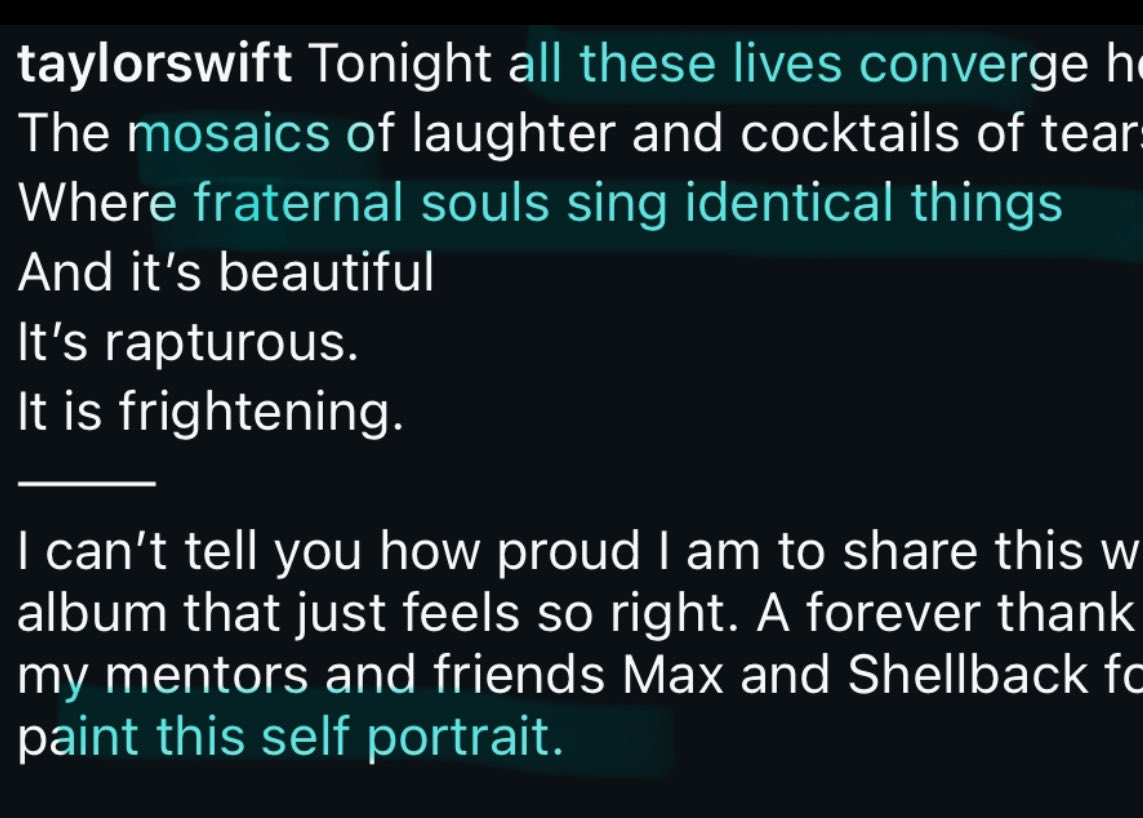 harkgriddle's tweet image. taylor is the muse of the life of a showgirl. she literally said. it was a SELF PORTRAIT. of fractured lives and fraternal souls that sing the same things