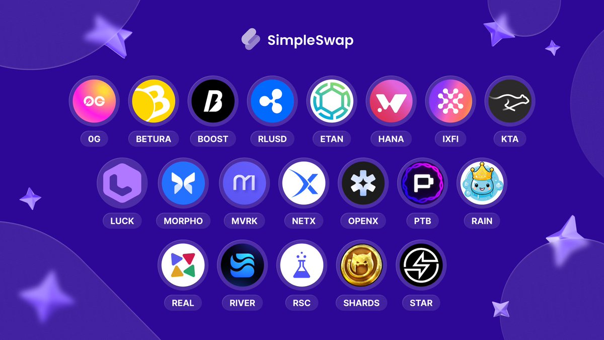 SimpleSwap_io's tweet image. 🔥 New Listings Alert – fresh tokens just landed on SimpleSwap!
We’ve expanded our lineup once again – bringing you even more ways to trade, explore, and diversify your portfolio. From cutting-edge DeFi tools to AI-driven projects and next-gen infrastructure – there’s something…