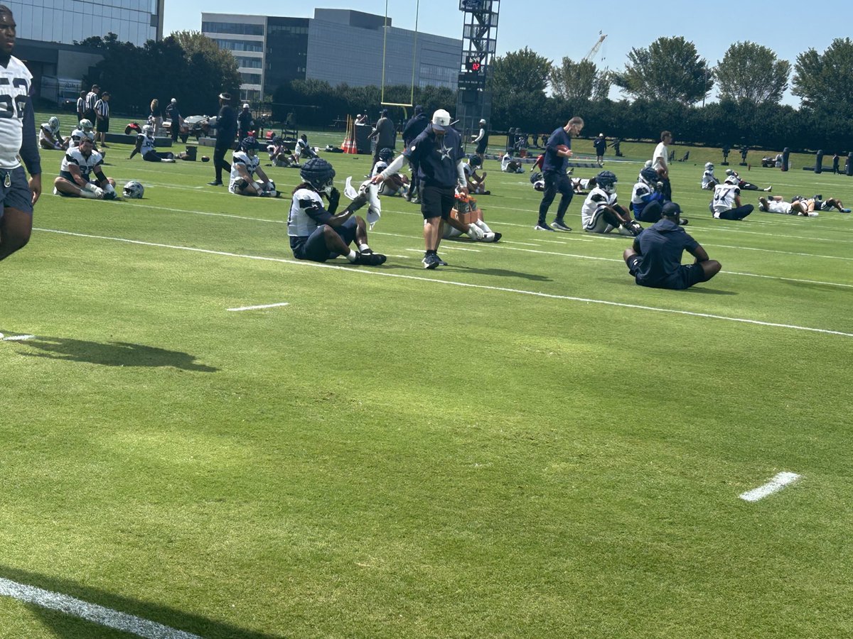 Tyler Guyton (concussion) and Tyler Smith (knee) on the practice field Wednesday. Tyler Booker and CeeDee Lamb going through rehab for high ankle sprains. Positive injury news. But KaVontae Turpin and Donovan Wilson not practicing. Miles Sanders walked to locker room early. 