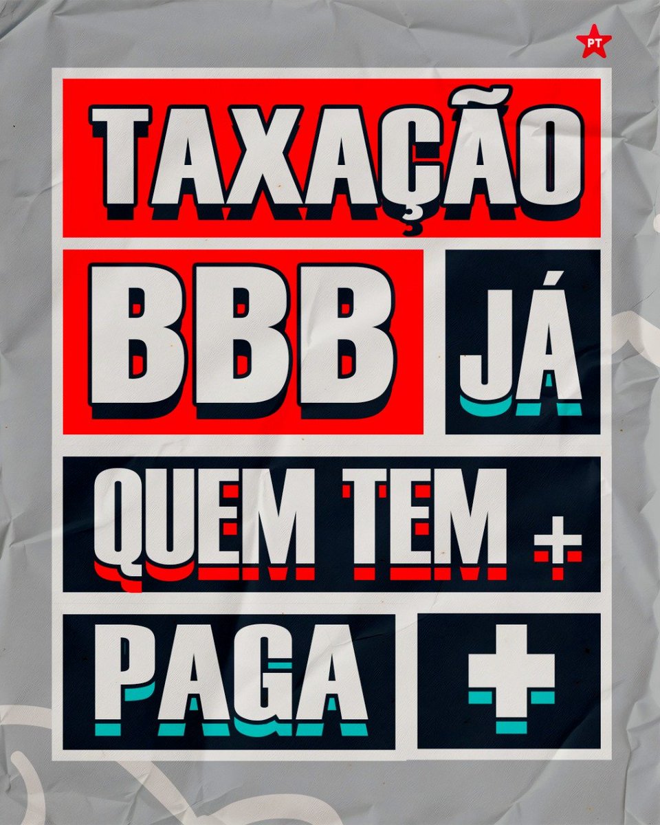 📣 TAXAÇÃO BBB JÁ!

Pela aprovação da MP 1303, que faz os super-ricos pagarem a conta para que mais de dez milhões de brasileiros não paguem imposto de renda.

Taxar Bets, Bancos e Bilionários é garantir investimentos para a saúde, educação e programas sociais! Vamos garantir