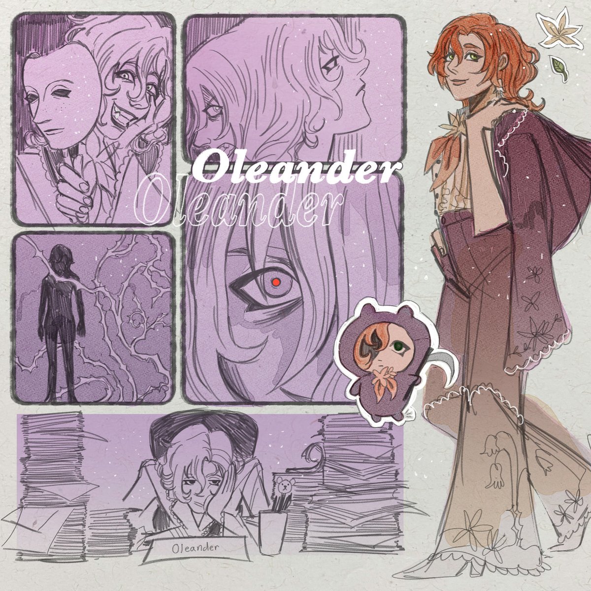 wng0re's tweet image. sketch page comm for thistle of their character oleander 💐