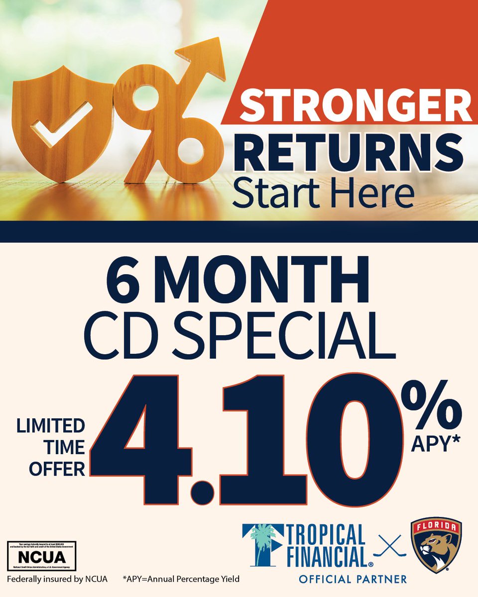 Stronger returns start here! 

Lock in our limited-time 6-Month CD Special at 4.10% APY* &amp; watch your savings grow, safely and securely.

Don’t wait, start today with Tropical Financial. Our financial experts are here to help with any questions you have!

hubs.li/Q03MrzKc0