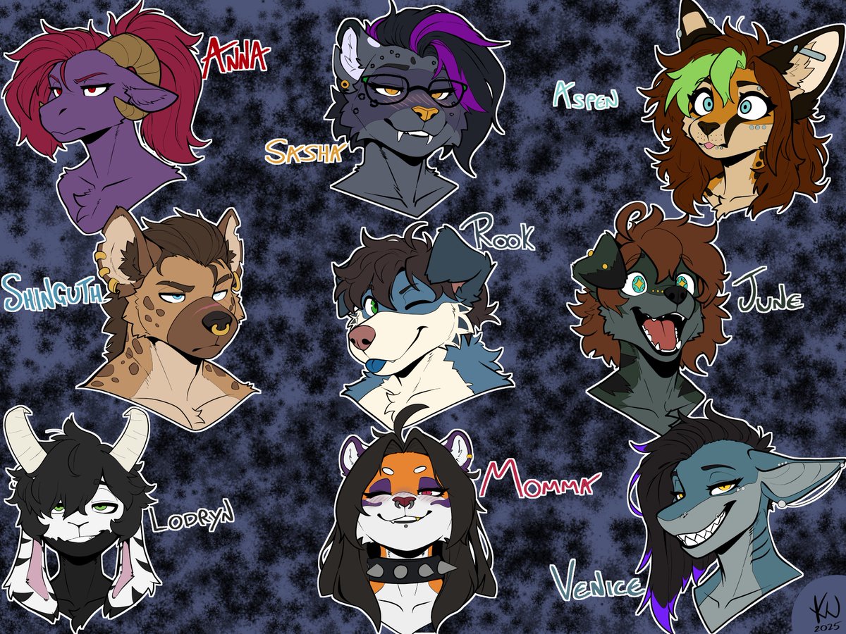 kovens_den's tweet photo. So I made a thing with some friends of mine and I think it turned out well!
Rook - Me
Sasha - TheCloudedFeline
Aspen - dino_nurd
June - Nookapix
Venice - Kudurak
Momma - TigerMommaa
Lodryn - pocketbussy
Shinguth - Griballs
Anna - PercyImpralius23 https://t.co/1OFVbto9xg