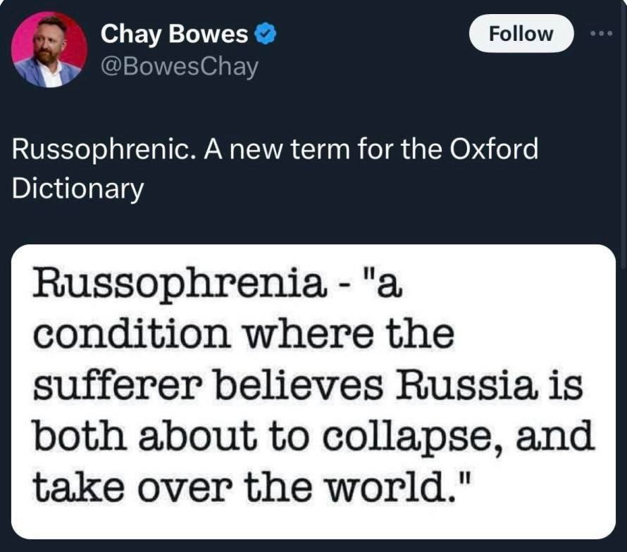 Solix_Trade's tweet image. ‘Russophrenia’ might be the wildest mindset of our time. Believing Russia is collapsing and about to conquer the world at once is peak mental gymnastics 🤯 Someone call Oxford, this one deserves an entry.”

#Russophrenia #Geopolitics #GlobalNews #MediaNarrative…
