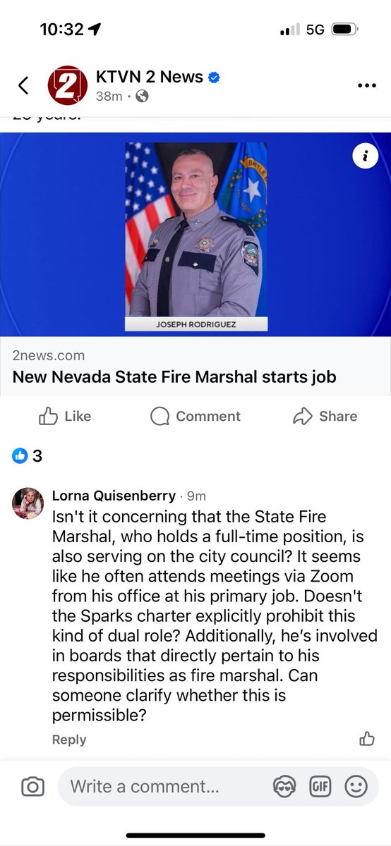 Gunz_go_boom's tweet image. 🚨NEVADA-WASHOE-SPARKS-RENO

🚨Conflict of interest much? 

Nevada’s new State Fire Marshal Joe Rodriguez is also a sitting Sparks City Councilman &amp;amp; Vice Chair of the #SB319 Fire Services Study Board. 

One man, three 🎩 — who’s he really serving? 

Make no mistake-⬆️ your taxes!