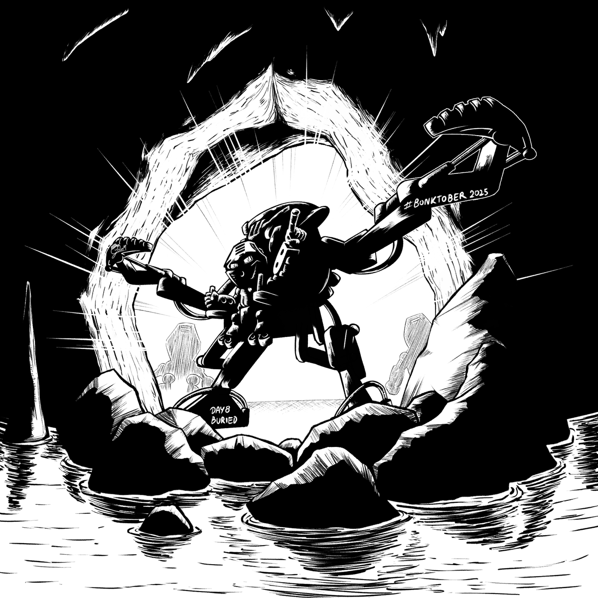 Graphic_GoleM's tweet photo. Onepu: Nuparu, you're an engineer. Maybe you can think of something to help us.
Nuparu: I have and idea...
Day 8: Buried
#Inktober #Inktober2025 #Bionicle #Bonktober #Bonktober2025 #Lego #cave #buried #Boxor #Nuparu #Onepu #Taipu https://t.co/Zt3nGLg0EJ