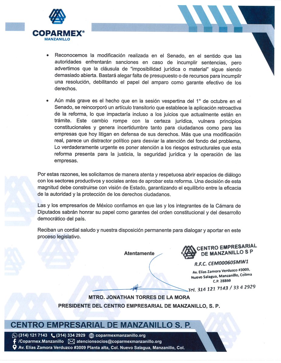 Coparmex_mzo's tweet photo. 🔵 Diputada @SenGriceldaVal:
 
Desde #Coparmex le hacemos un llamado a no aprobar la reforma a la #LeyDeAmparo en sus actuales términos, especialmente por el artículo transitorio que permitiría la retroactividad. https://t.co/Yt2KbTT03o