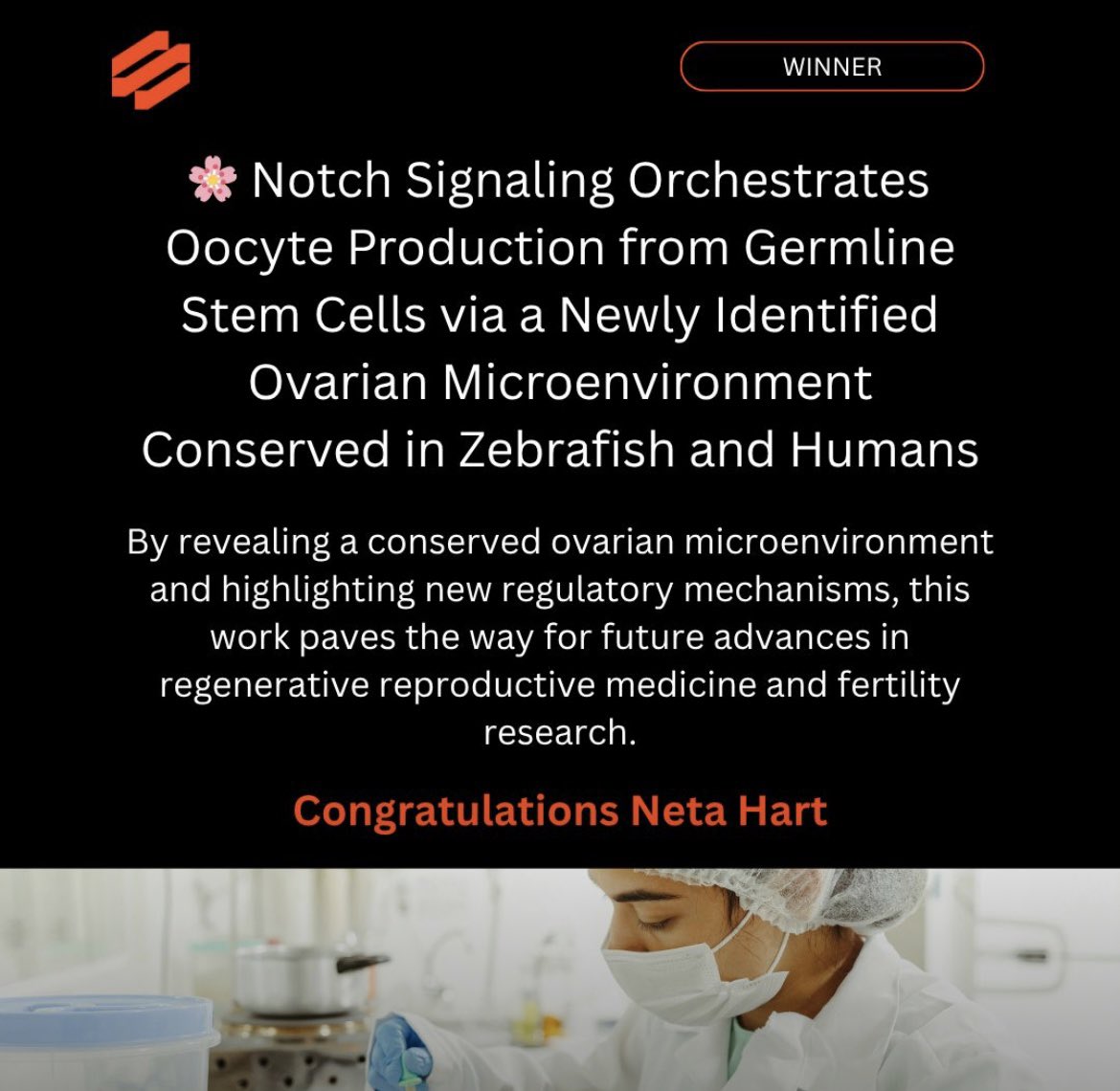YanivElkouby's tweet image. Super proud of @neta_hart1 for being awarded the travel grant by @The_ScienceBank and for delivering an excellent talk at the Notch Signaling Meeting about her pioneering work on newly identified mode of early oogenesis in #zebrafish and human, regulated by Notch (more to come!).