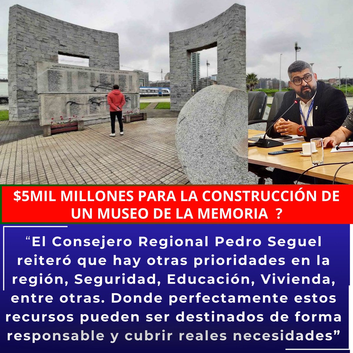 PedroSeguelM's tweet photo. "Entendemos la importancia de preservar la memoria histórica, sin embargo, como consejero regional del partido social cristiano, considero que hoy existen otras prioridades urgentes que debemos atender”

#Seguridad #salud #educacion #reactivacioneconomica https://t.co/sQmM4MzJPP