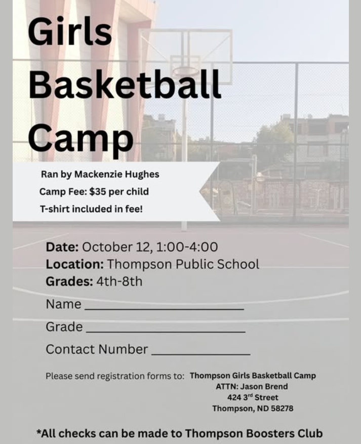 coachbrend's tweet photo. Mackenzie Hughes, will be hosting a basketball camp at Thompson School this Sunday, October 12. Registration forms must be turned in by Friday if you want a t-shirt. Walkup registrations are welcome the day of camp, however you will not receive a t-shirt. https://t.co/LnZifCe0nh