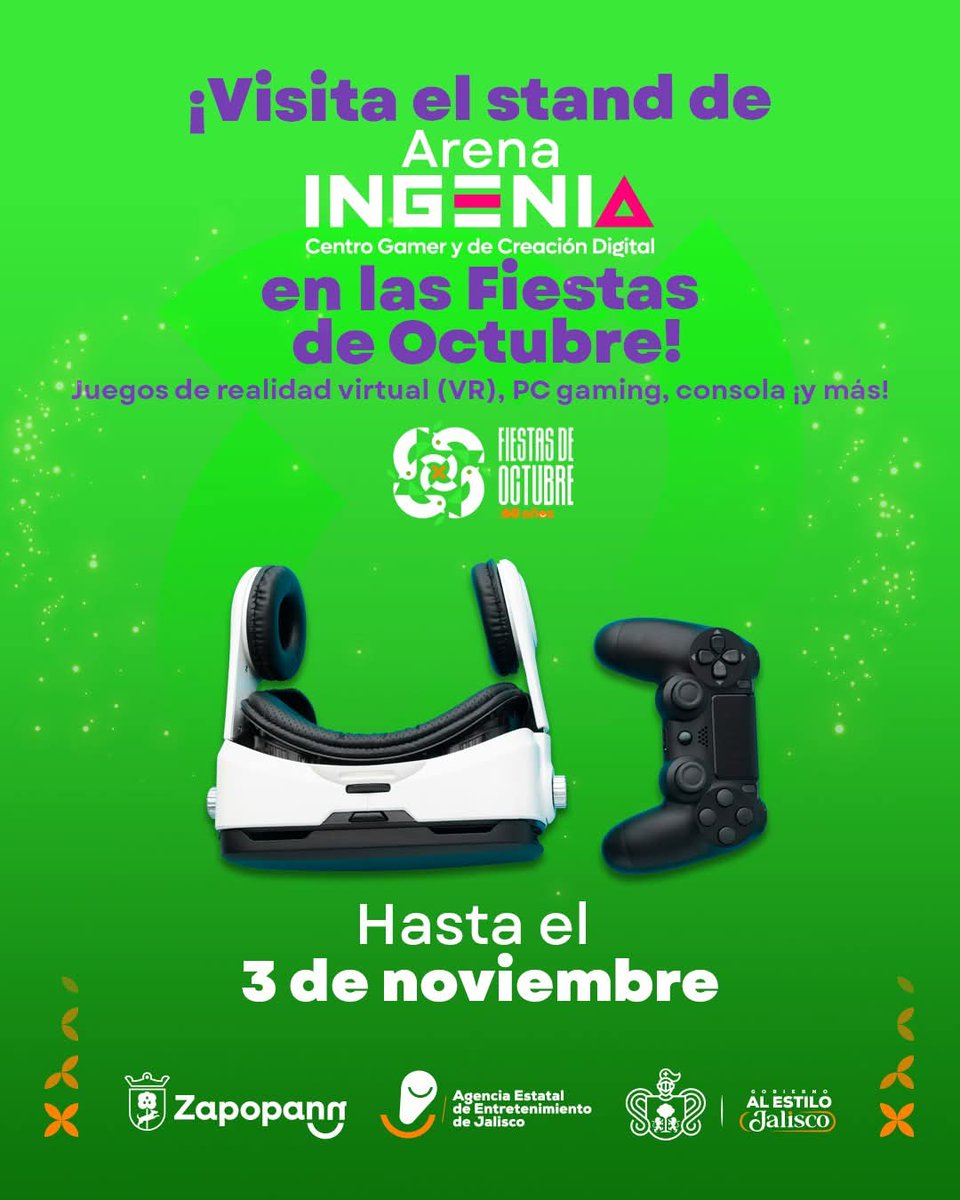 ¡Lo más divertido de las #FiestasDeOctubre es la Arena Gamer de #INGENIA! 🎮
⏰De 1:00 a 7:00 pm