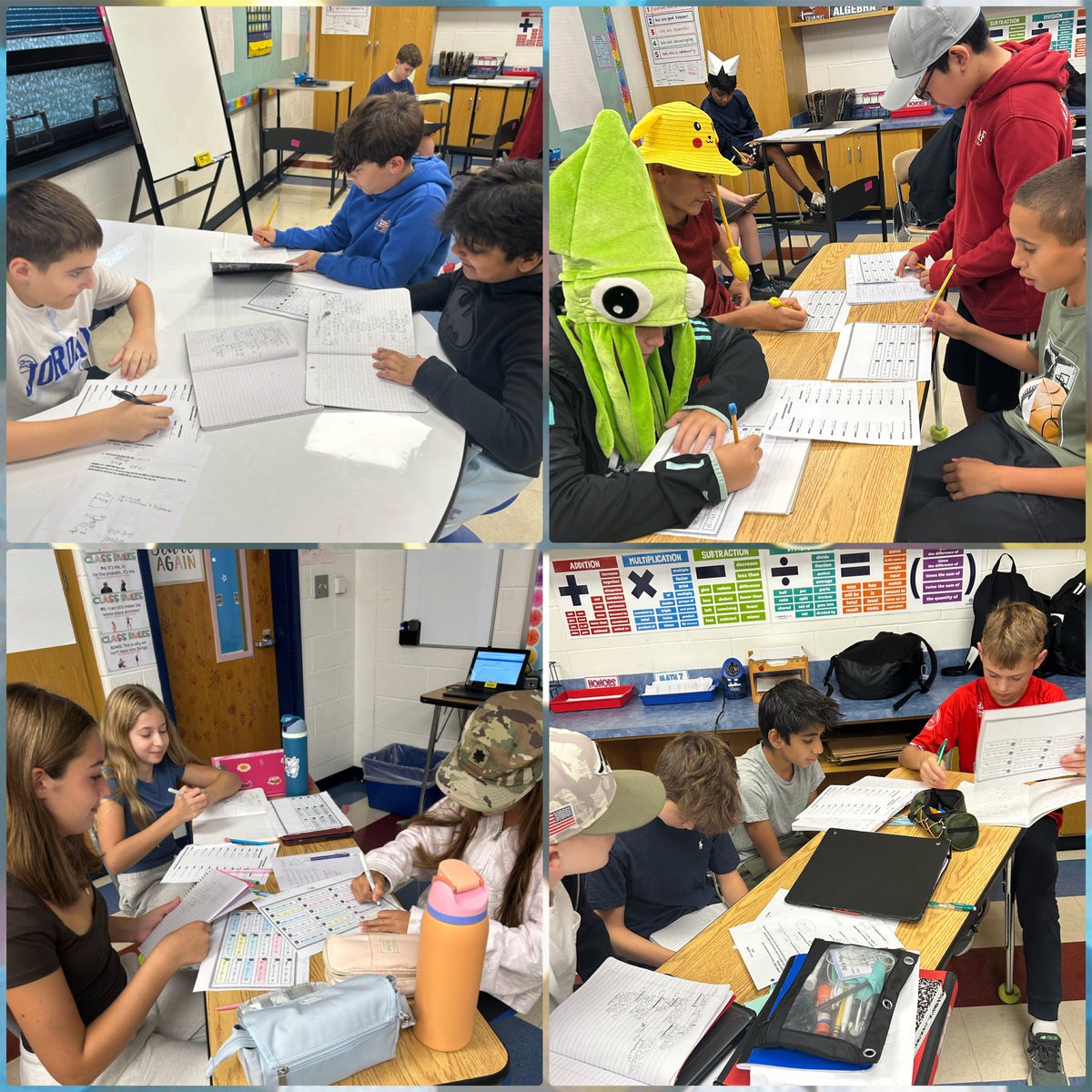 MathMahoney's tweet photo. Week of Respect Hat Day. Students show respect while working in groups to match equivalent expressions. @CTBarkalow https://t.co/aUVBIIPi2j